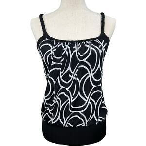 VTG y2k Women's Black & White Charlotte Russe Banded Tank Top w/ Braided Straps